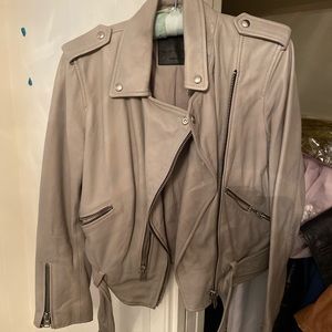 AllSaints Taupe Leather Moto Jacket